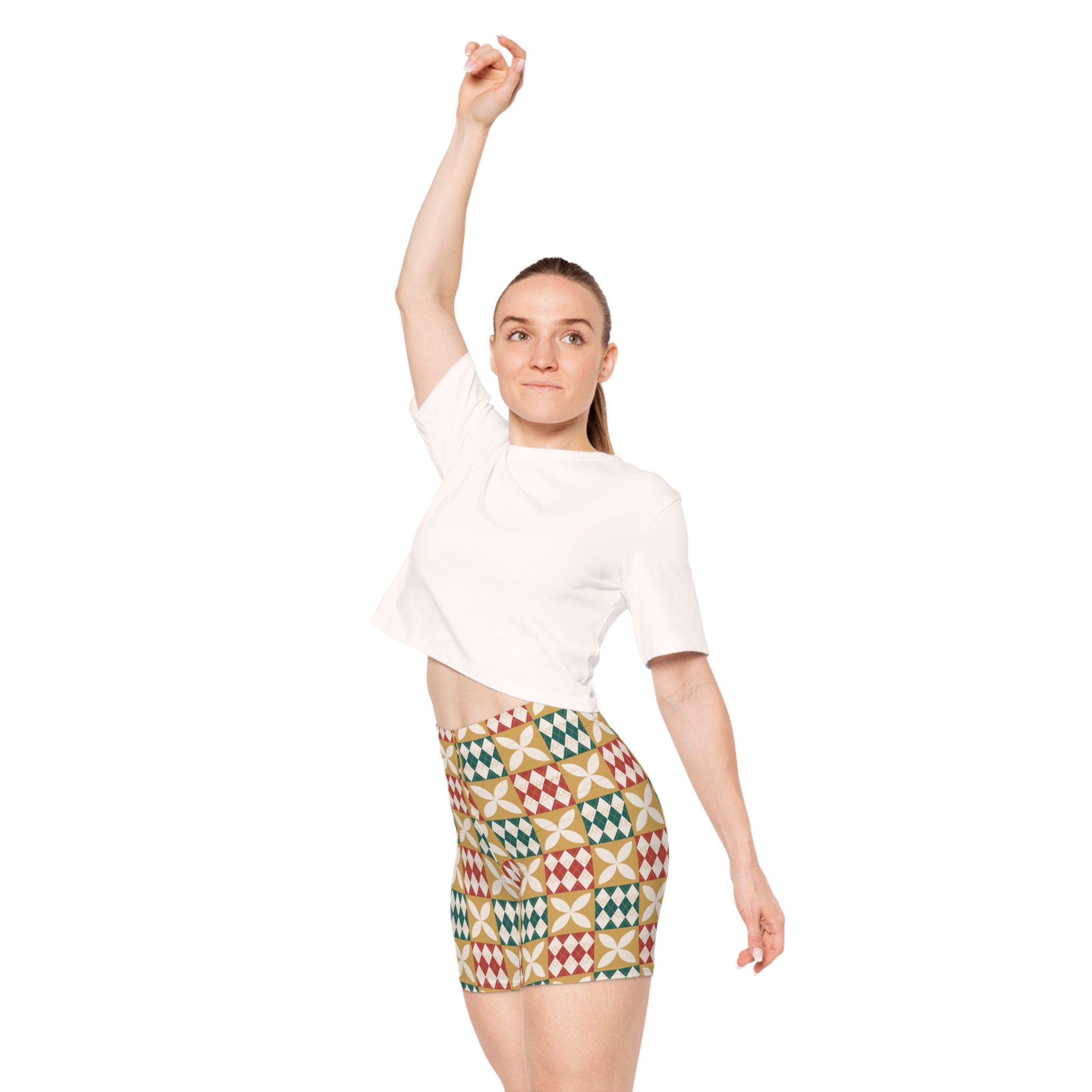 Warm Tones Holiday Harlequin Quilt Pattern Women's Biker Shorts (S.e.P.T.™)