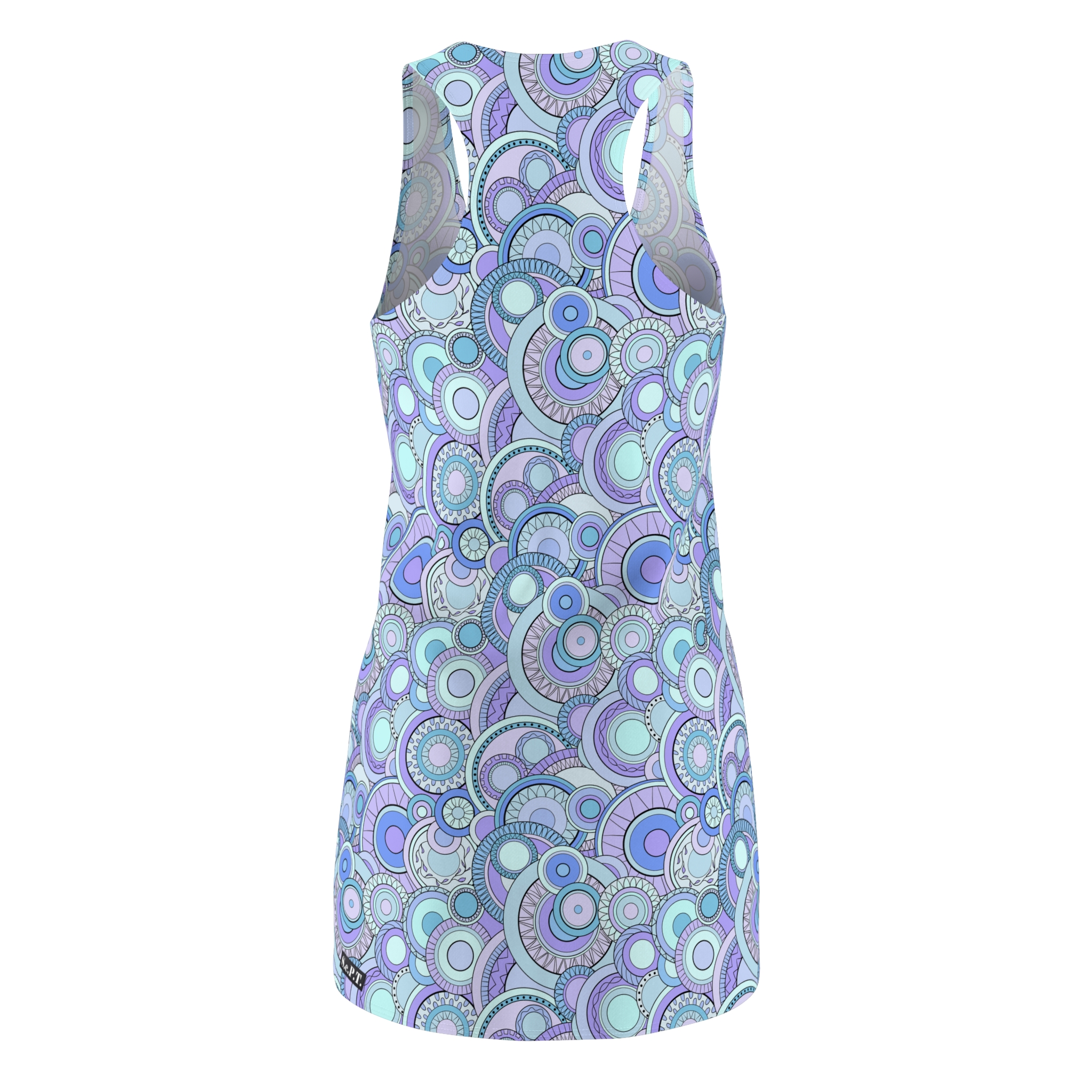 Pale Blue Groovy Swirl Mandala Print Women's Racerback Dress (S.e.P.T.™)