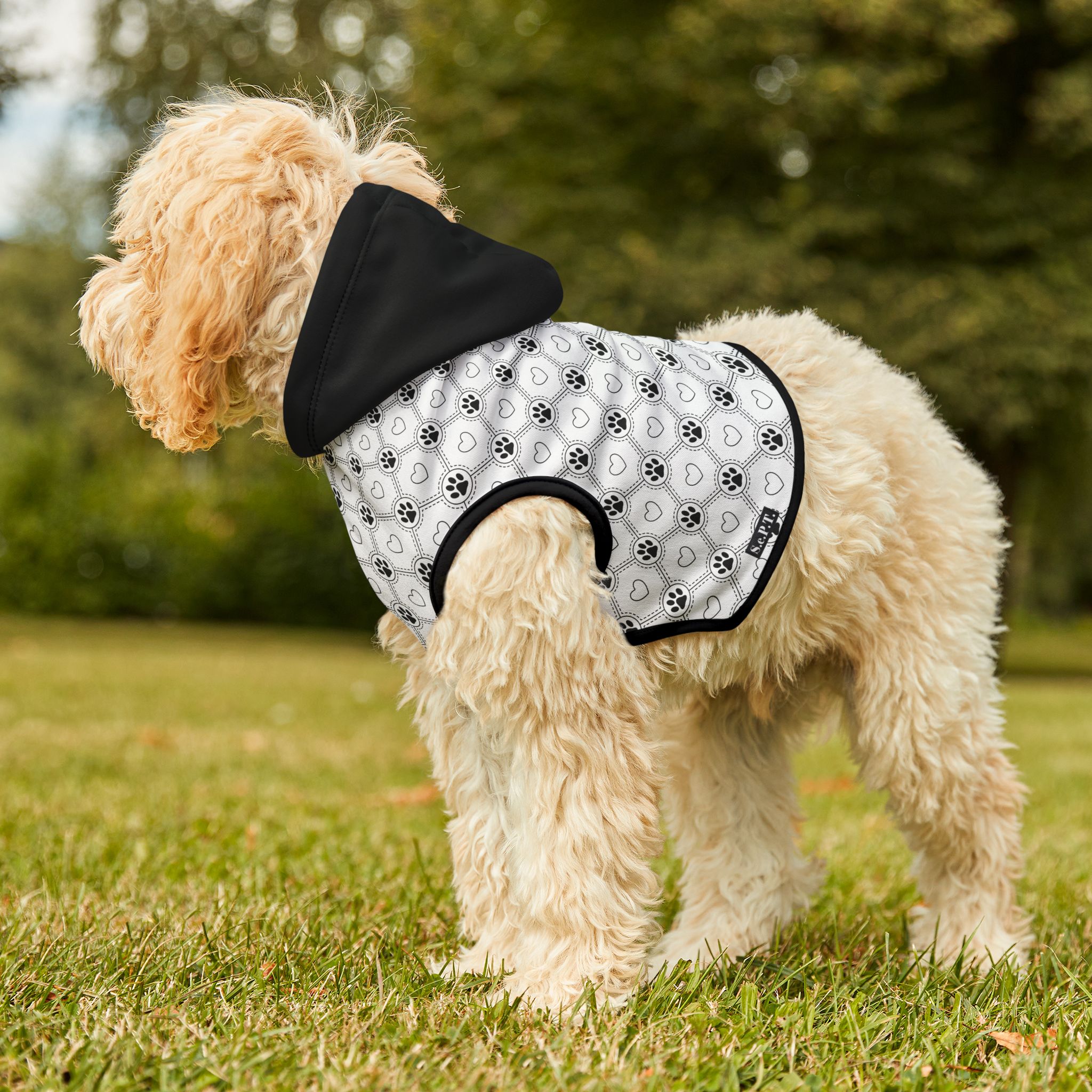 Black & White Heart & Paw Print Cat & Dog Pet Hoodie - (S.e.P.T.™)