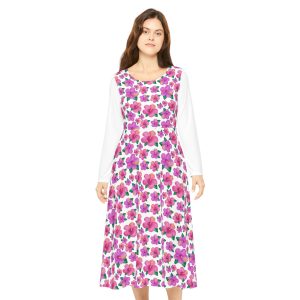 Bright Fuchsia Hibiscus Floral Print Women's Long Sleeve Dress (S.e.P.T.™)