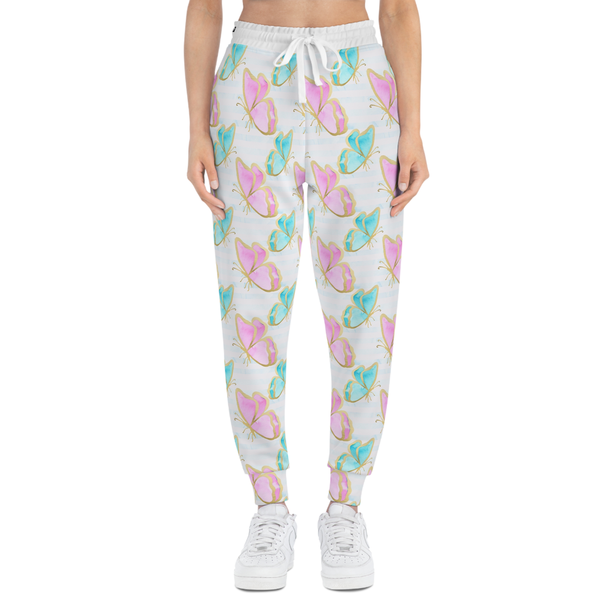 Pastel Gold Trim Butterfly Print Athletic Joggers (S.e.P.T.™)
