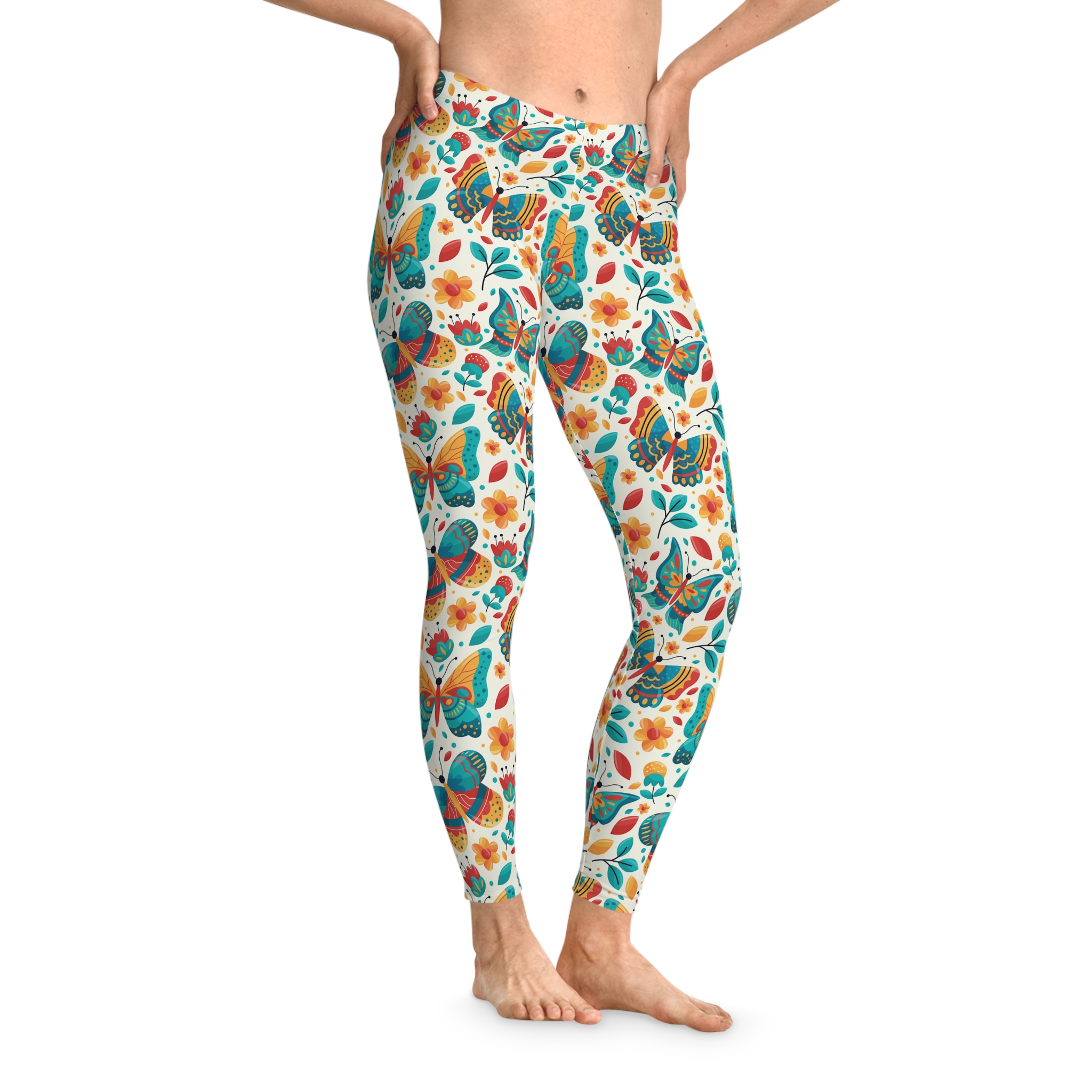 Whimsical Retro Butterfly Garden Print Stretchy Leggings (S.e.P.T.™)