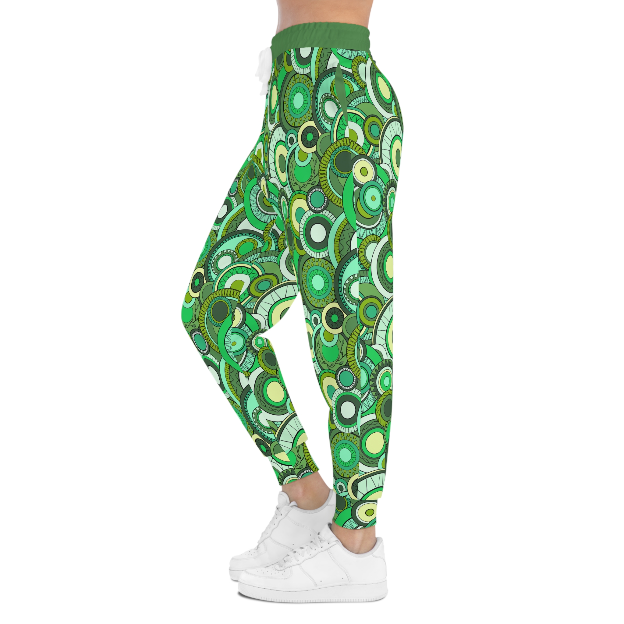 Green Groovy Swirl Mandala Print Athletic Joggers (S.e.P.T.™)