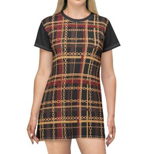 Regal Red Tartan Chain Plaid Print T-Shirt Dress (S.e.P.T.™)