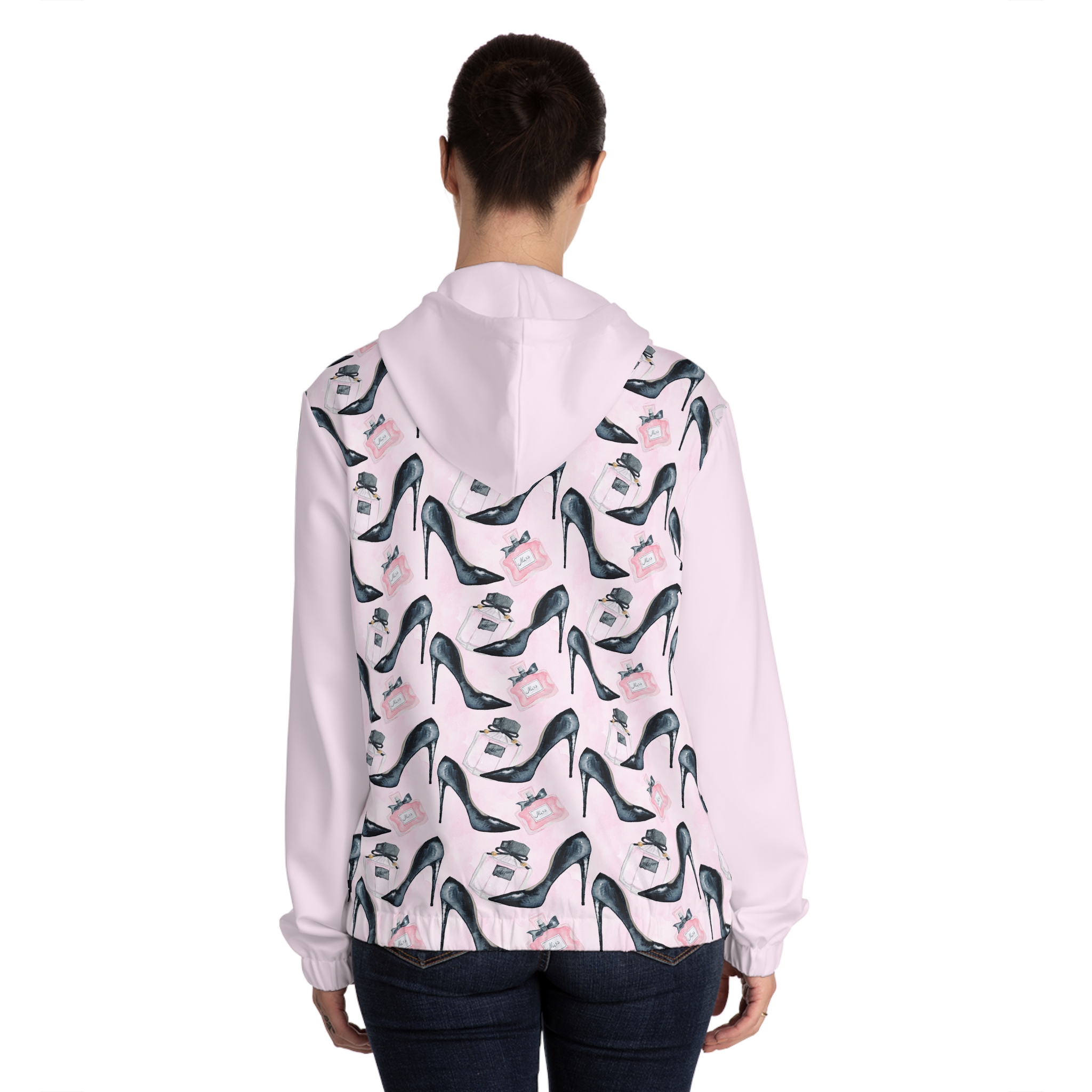 Chic Stiletto Heels & Perfume Luxury Print Women’s Full-Zip Hoodie (S.e.P.T.™)