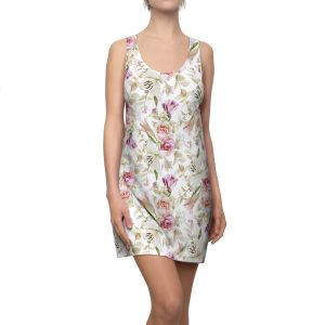Romantic Blush Rose & White Lily Floral Print Women's Racerback Dress (S.e.P.T.™)