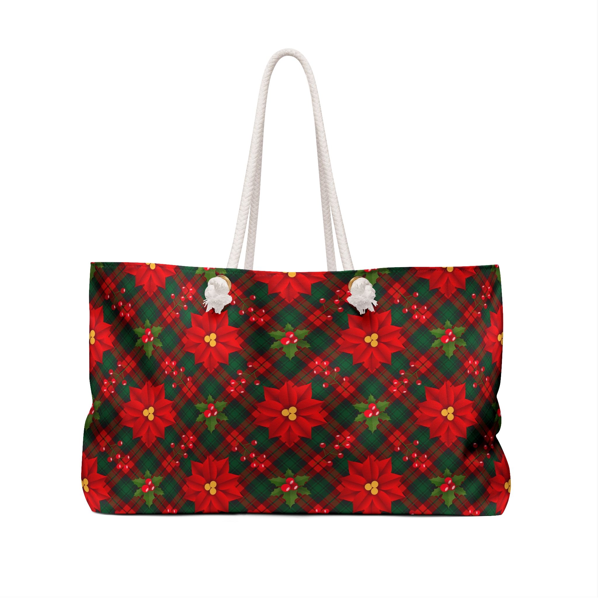 Christmas Poinsettia Tartan Plaid Print Weekender Bag (S.e.P.T.™)