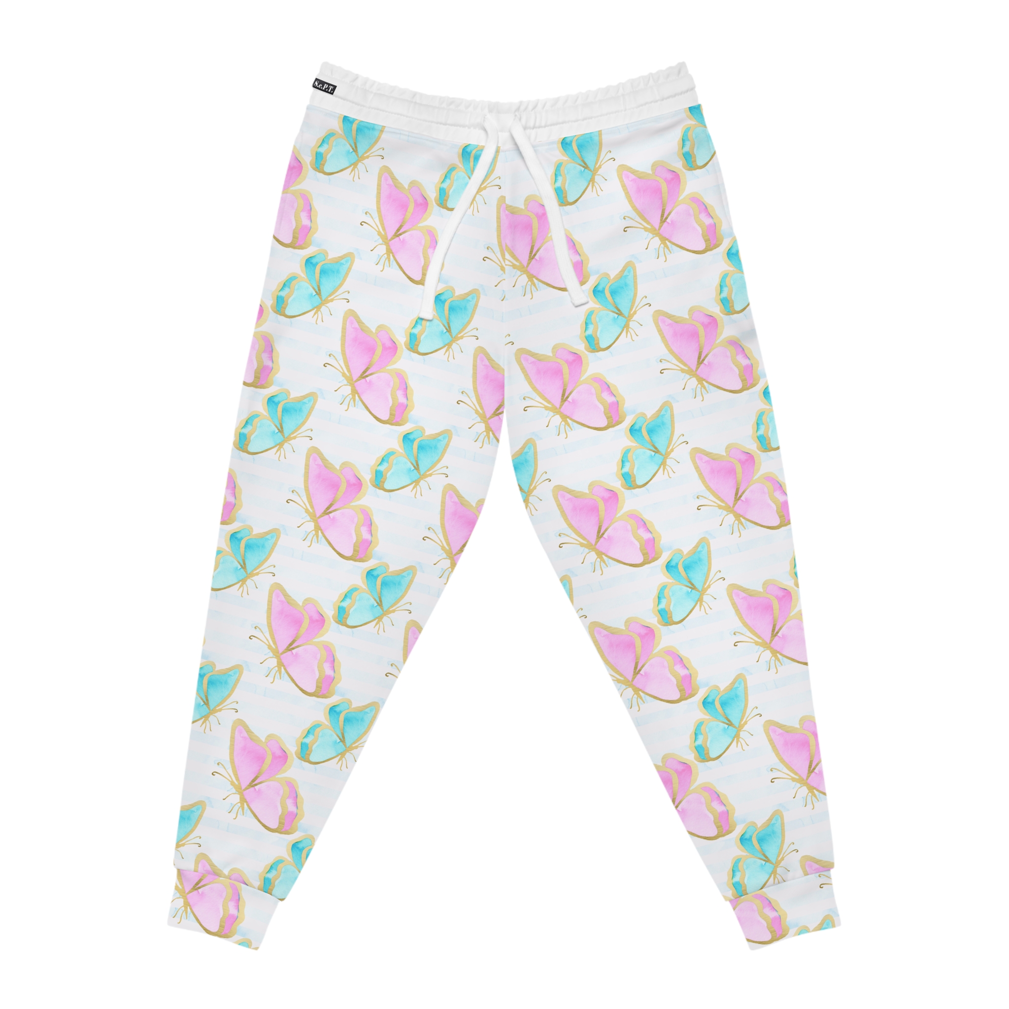 Pastel Gold Trim Butterfly Print Athletic Joggers (S.e.P.T.™)