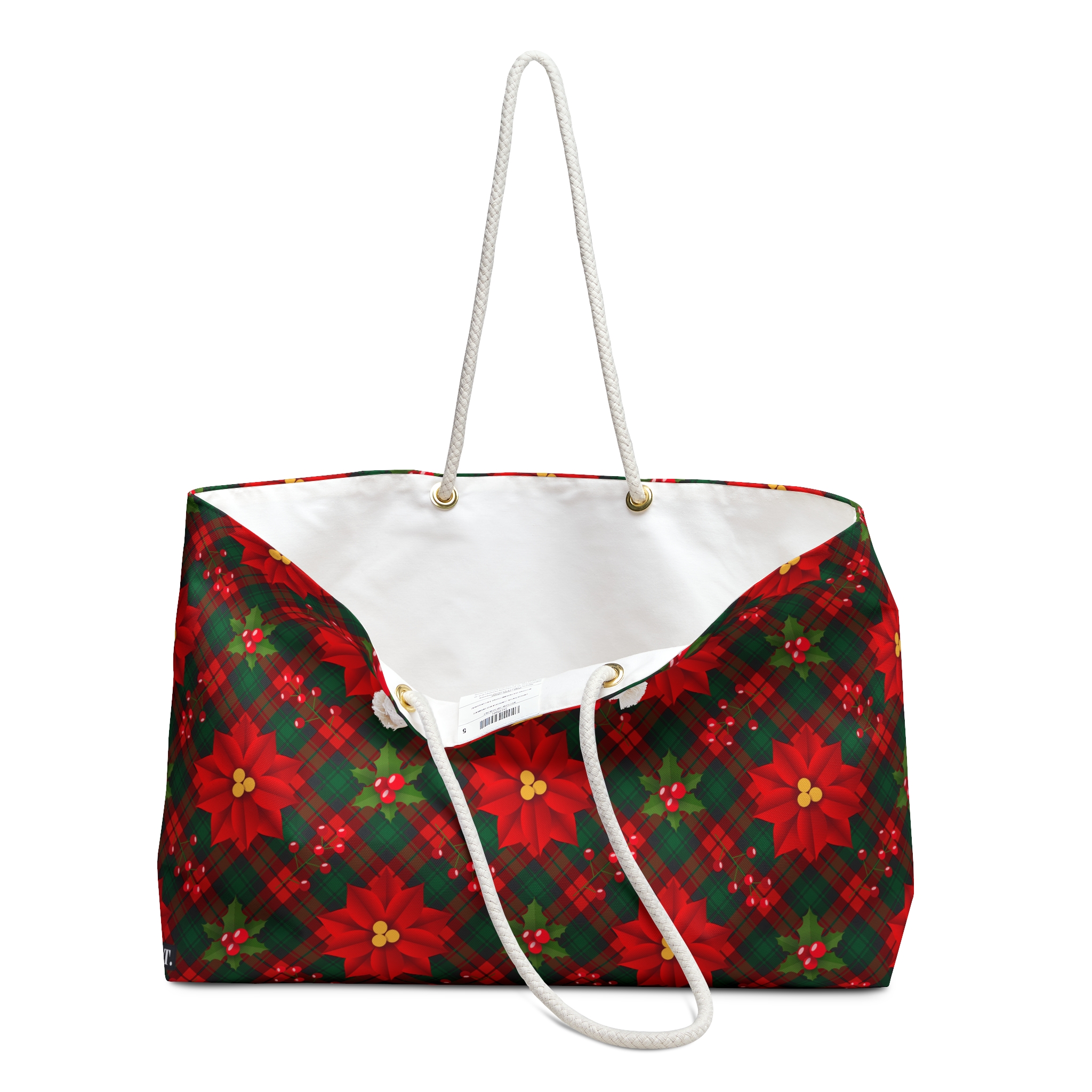 Christmas Poinsettia Tartan Plaid Print Weekender Bag (S.e.P.T.™)