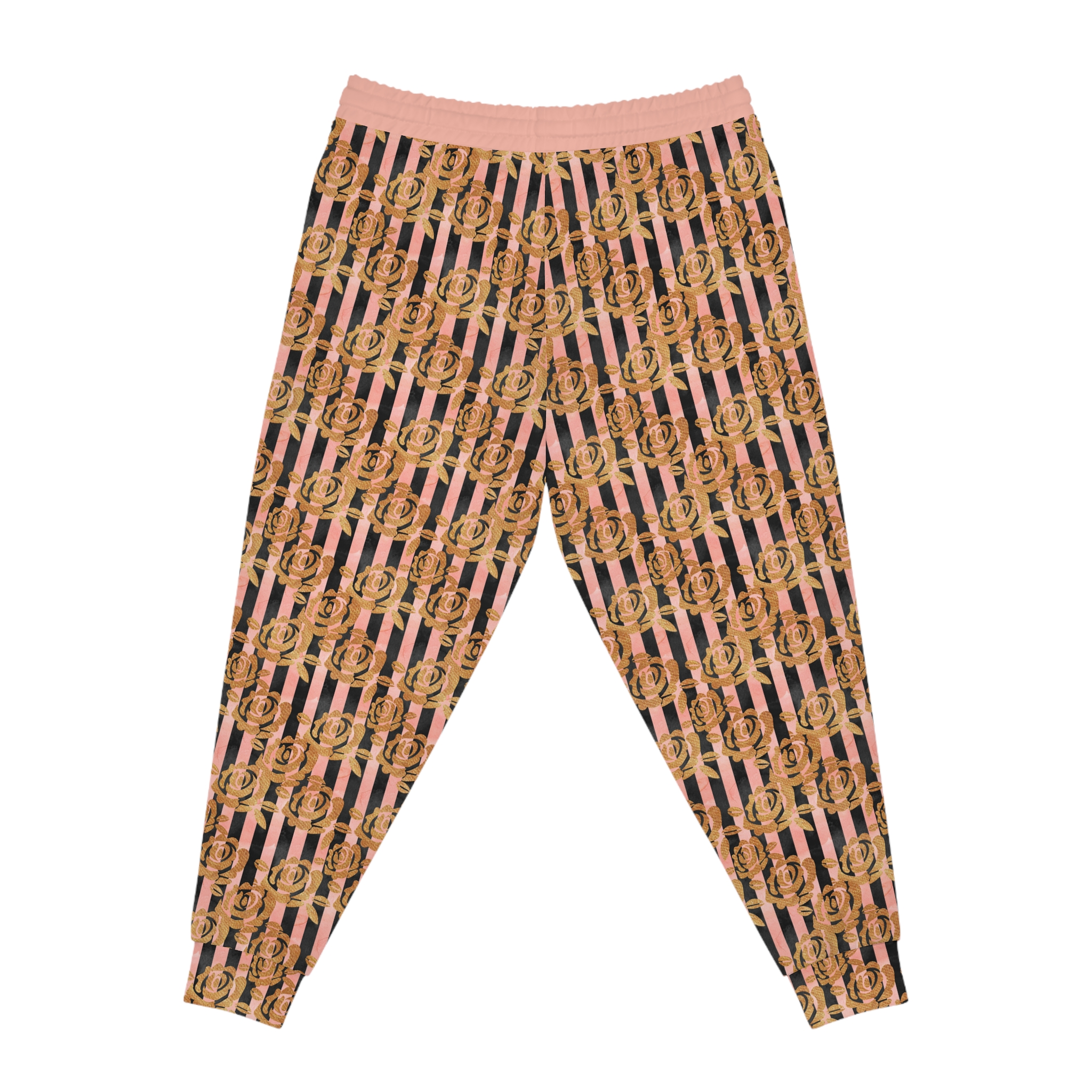 Designer Gold Rose Stripe Print Gold Pockets Athletic Joggers (S.e.P.T.™)