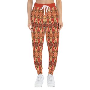 Bohemian Fiery Orange Geometric Pattern Gold Pockets Athletic Joggers (S.e.P.T.™)