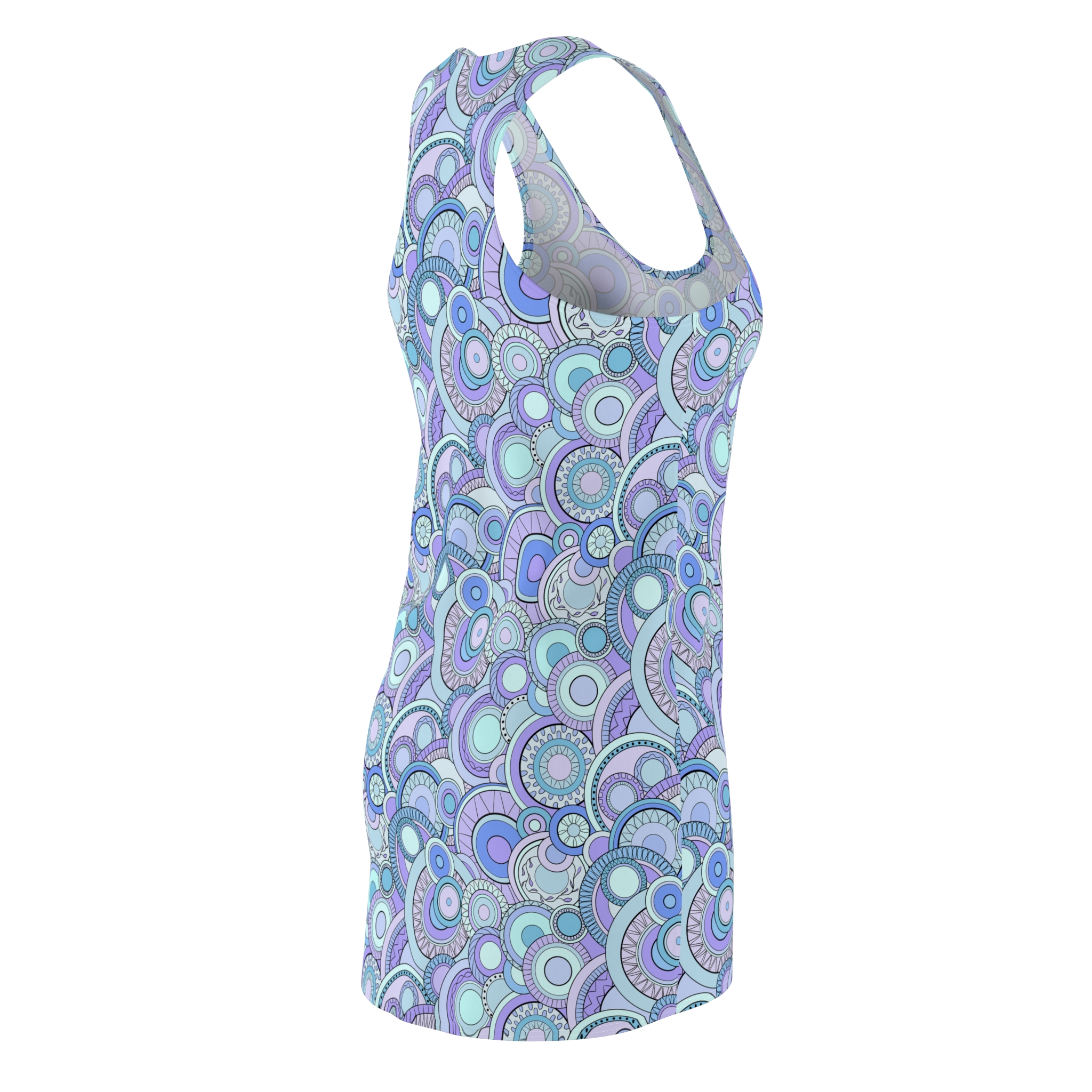 Pale Blue Groovy Swirl Mandala Print Women's Racerback Dress (S.e.P.T.™)