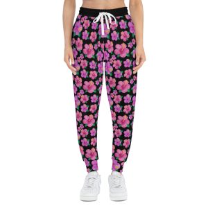 Neon Fuchsia Hibiscus Floral Print Athletic Joggers (S.e.P.T.™)
