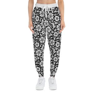 Elegant Black & White Toile Floral Print Athletic Joggers (S.e.P.T.™)