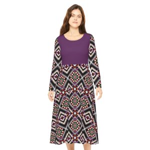 Southwest Diamond Aztec Print Women's Long Sleeve Dress (S.e.P.T.™)