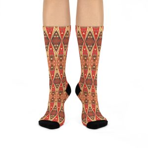Bohemian Fiery Orange Geometric Pattern Cushioned Crew Socks (S.e.P.T.™)