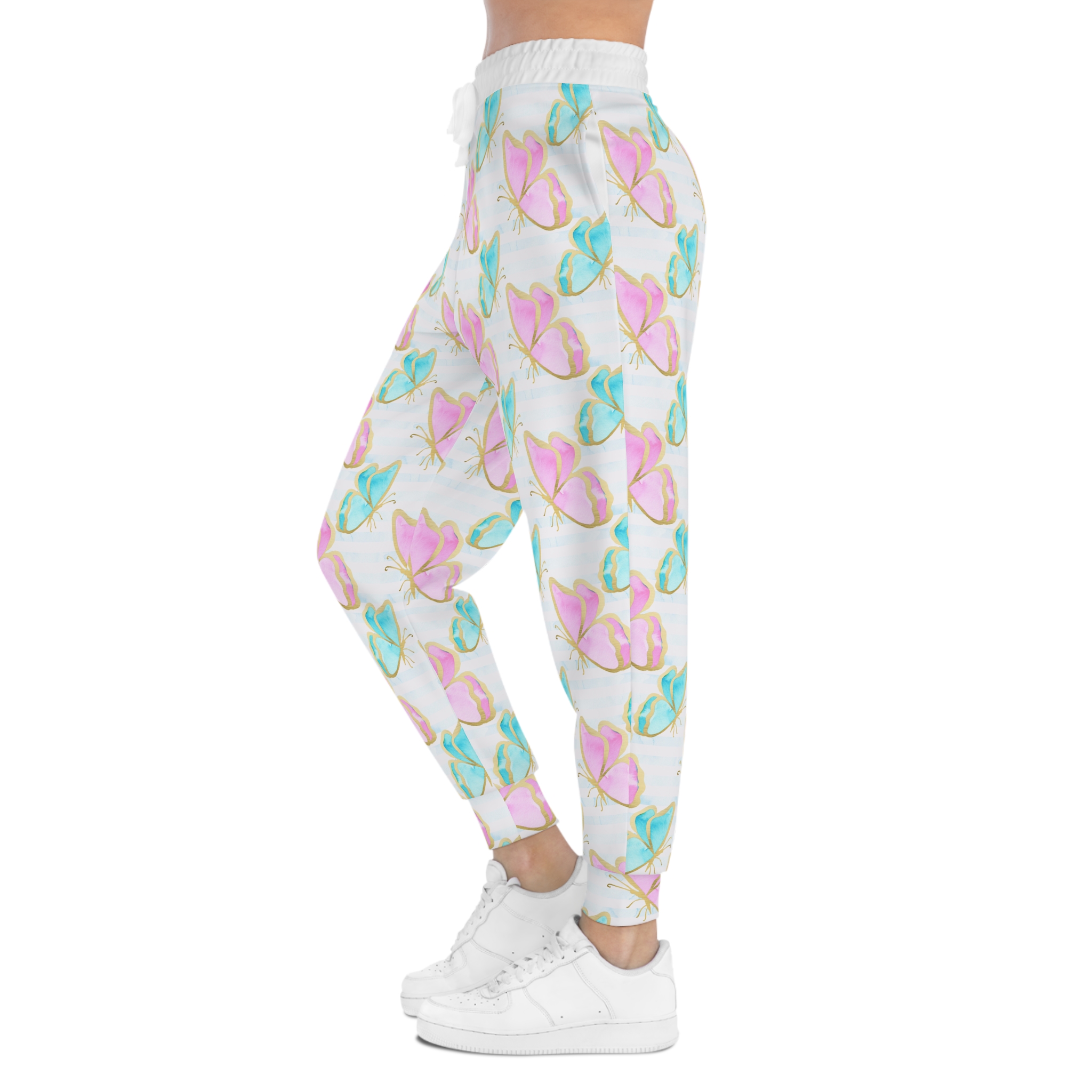Pastel Gold Trim Butterfly Print Athletic Joggers (S.e.P.T.™)