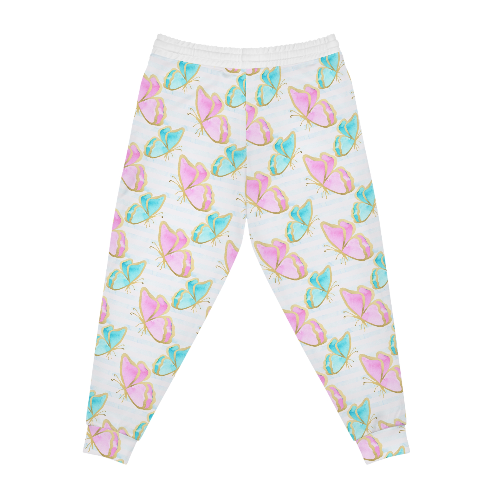 Pastel Gold Trim Butterfly Print Athletic Joggers (S.e.P.T.™)