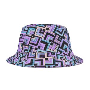 Blue & Lavender Retro Corner Block Geometric Print Bucket Hat (S.e.P.T.™)