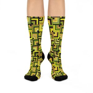 Yellow Retro Corner Block Geometric Print Cushioned Crew Socks (S.e.P.T.™)