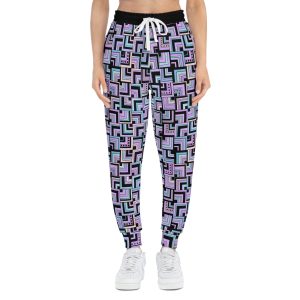 Blue & Lavender Retro Corner Block Geometric Print Athletic Joggers (S.e.P.T.™)