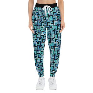 Blue Retro Corner Block Geometric Print Athletic Joggers (S.e.P.T.™)