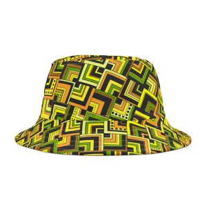 Yellow Retro Corner Block Geometric Print Bucket Hat (S.e.P.T.™)