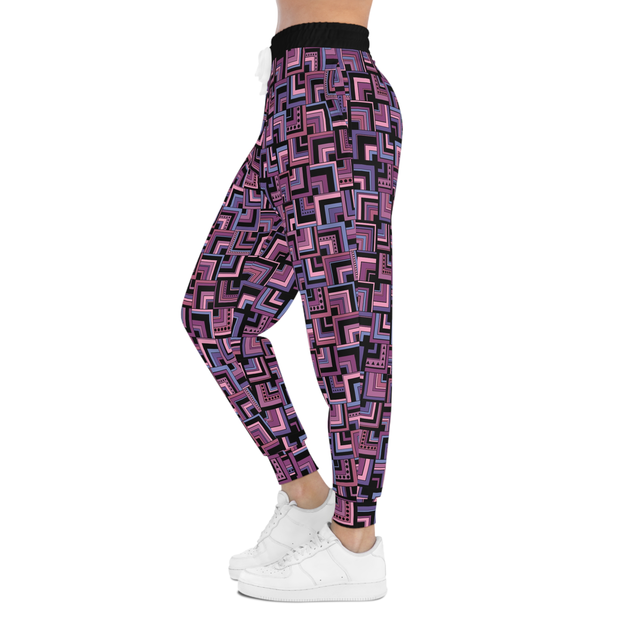 Purple Retro Corner Block Geometric Print Athletic Joggers (S.e.P.T.™)