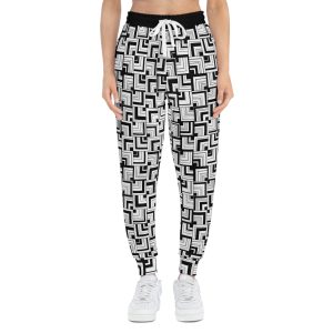 White & Black Retro Corner Block Geometric Print Athletic Joggers (S.e.P.T.™)