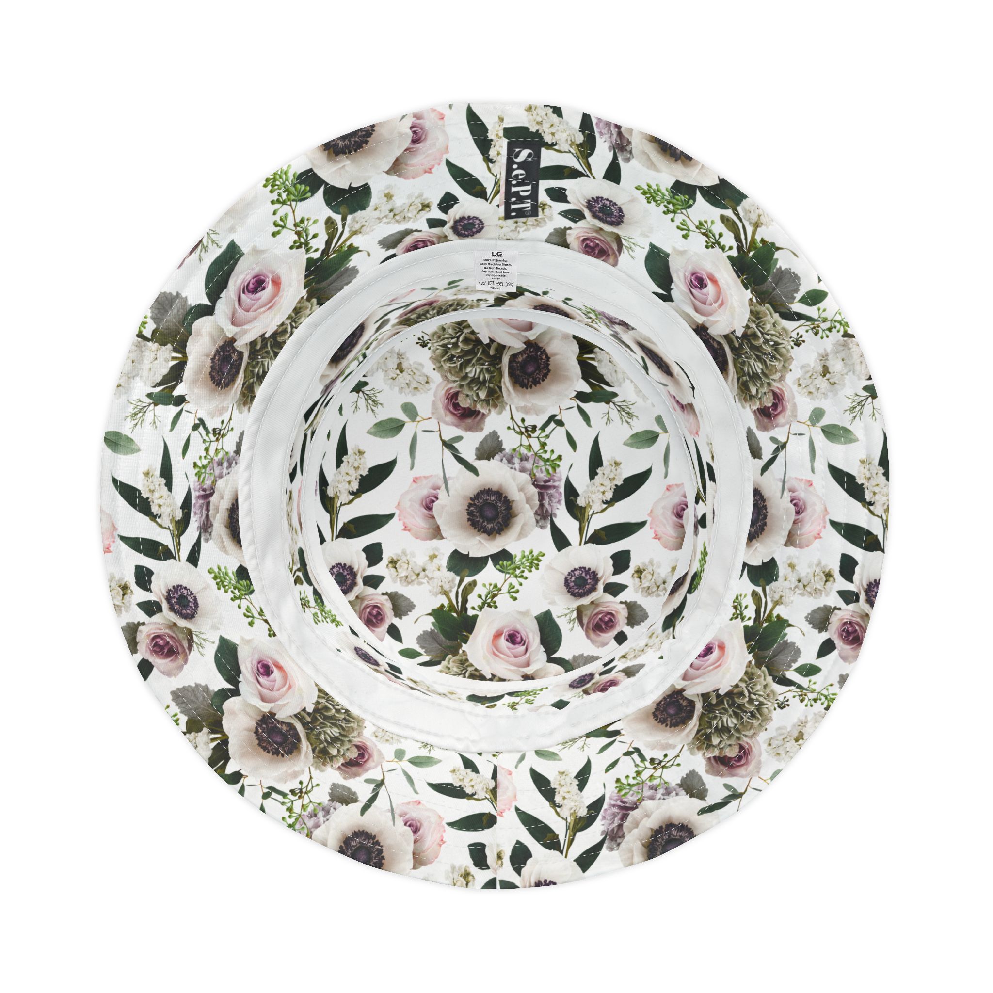 Sophisticated White Moody Floral Print Bucket Hat (S.e.P.T.™)