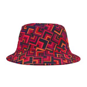 Red Retro Corner Block Geometric Print Bucket Hat (S.e.P.T.™)