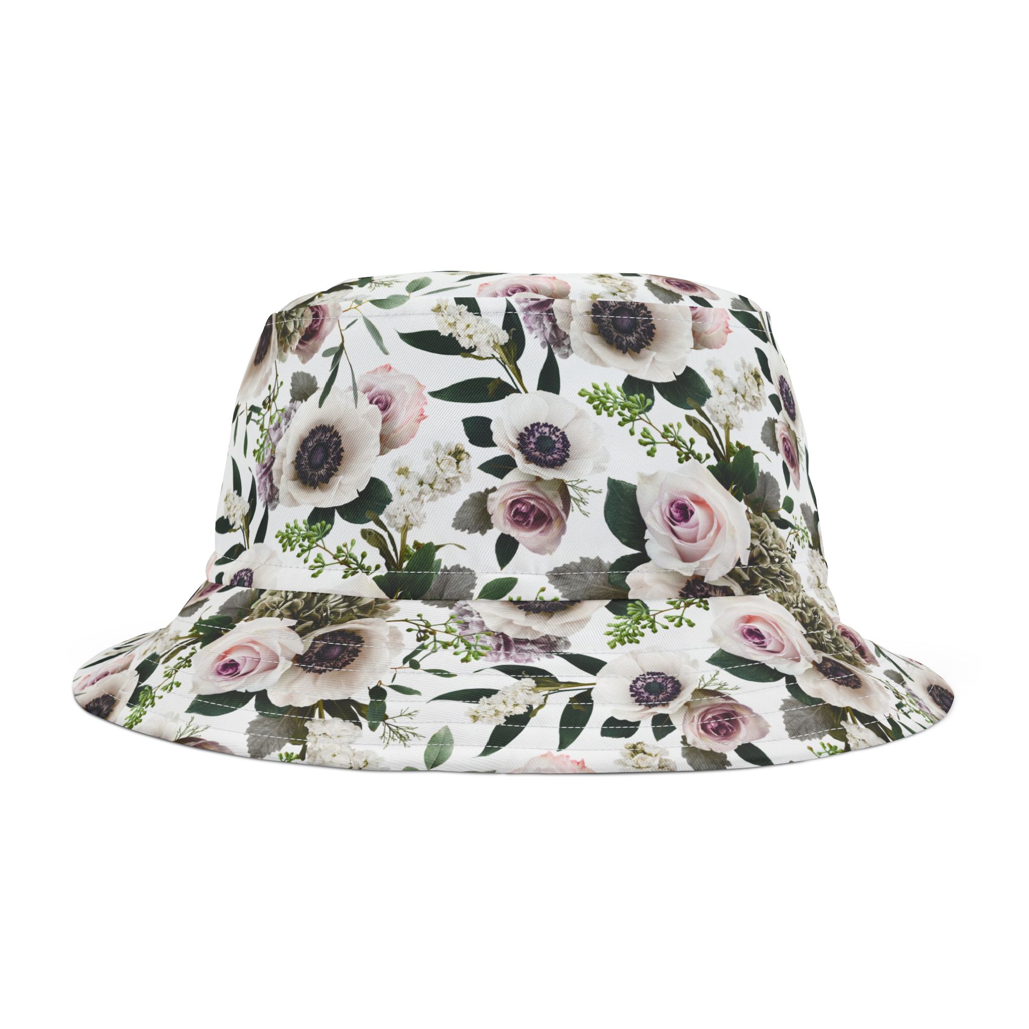 Sophisticated White Moody Floral Print Bucket Hat (S.e.P.T.™)