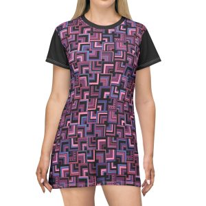Purple Retro Corner Block Geometric Print T-Shirt Dress (S.e.P.T.™)