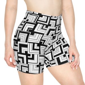 Black & White Retro Corner Block Geometric Print Women's Biker Shorts (S.e.P.T.™)