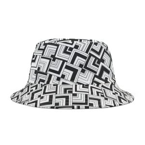 Black & White Retro Corner Block Geometric Print Bucket Hat (S.e.P.T.™)