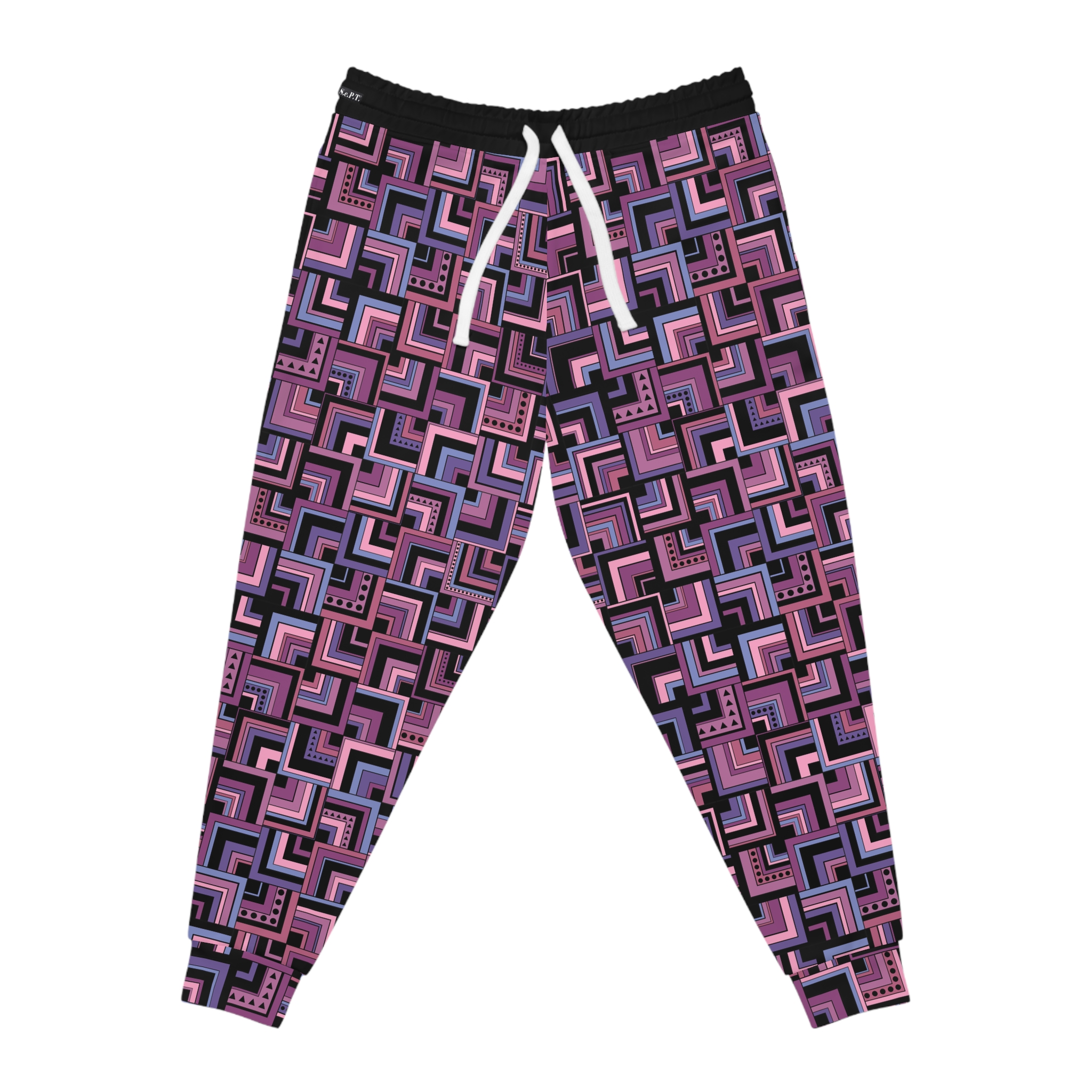 Purple Retro Corner Block Geometric Print Athletic Joggers (S.e.P.T.™)