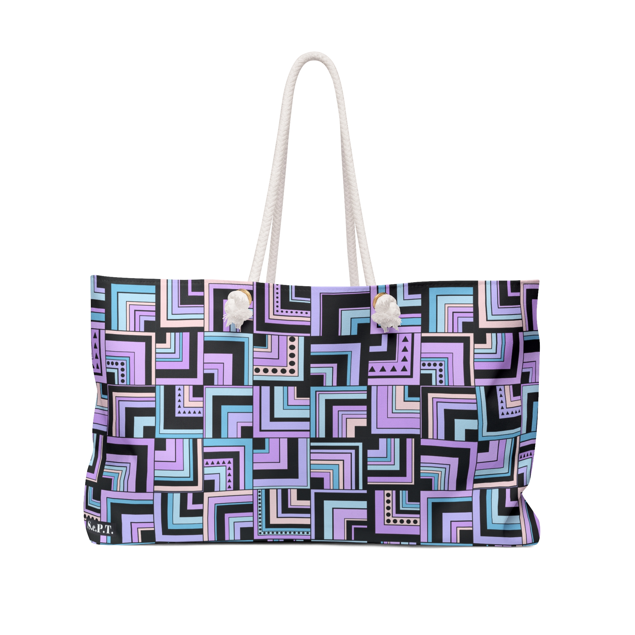Blue & Lavender Retro Corner Block Geometric Print Weekender Bag (S.e.P.T.™)