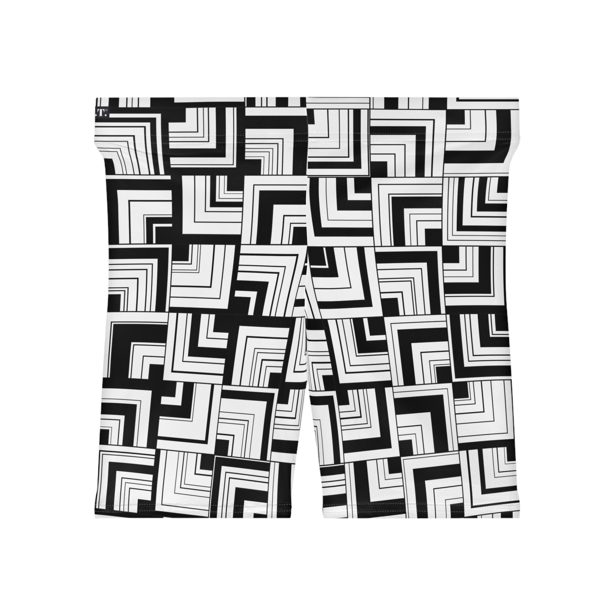Black & White Retro Corner Block Geometric Print Women's Biker Shorts (S.e.P.T.™)