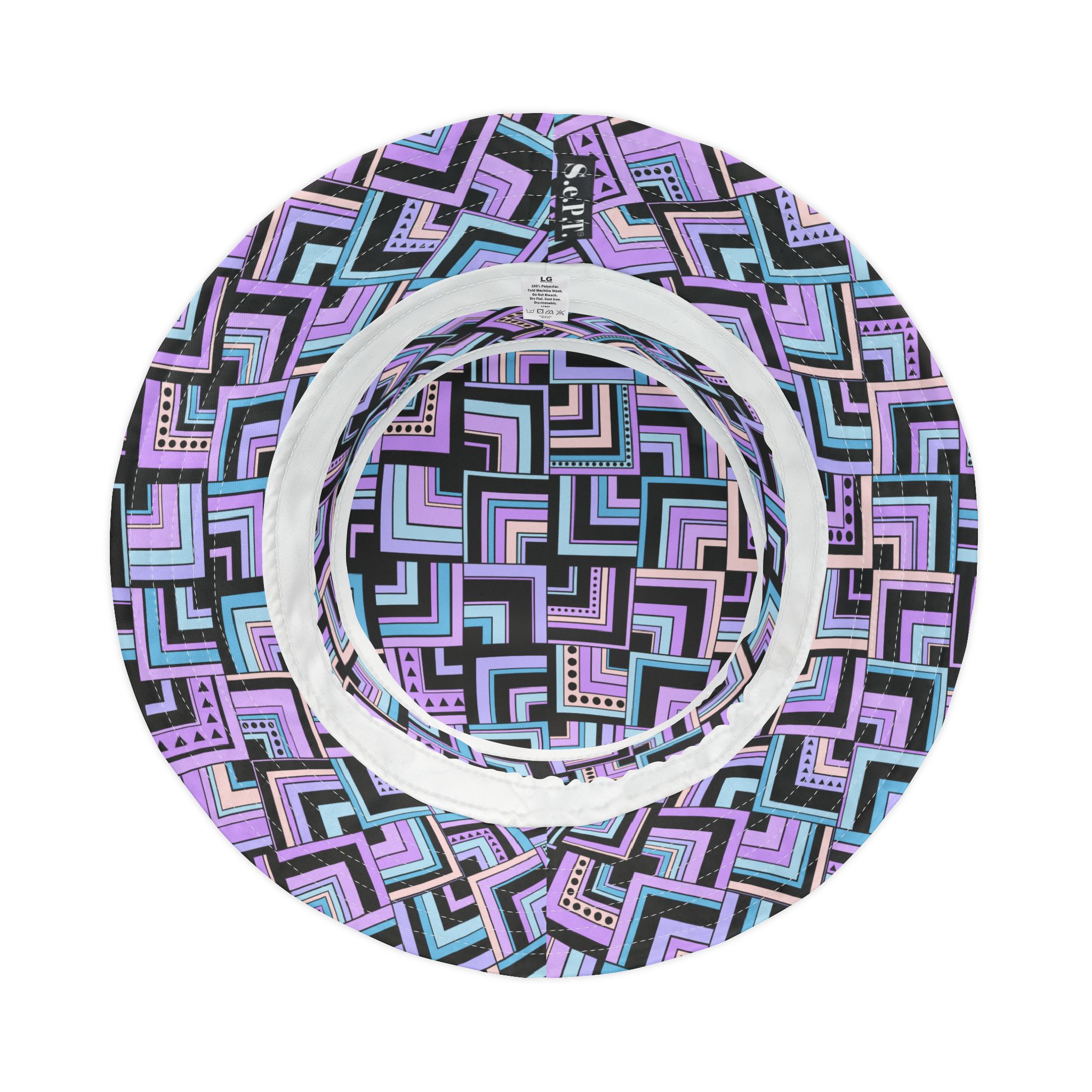 Blue & Lavender Retro Corner Block Geometric Print Bucket Hat (S.e.P.T.™)