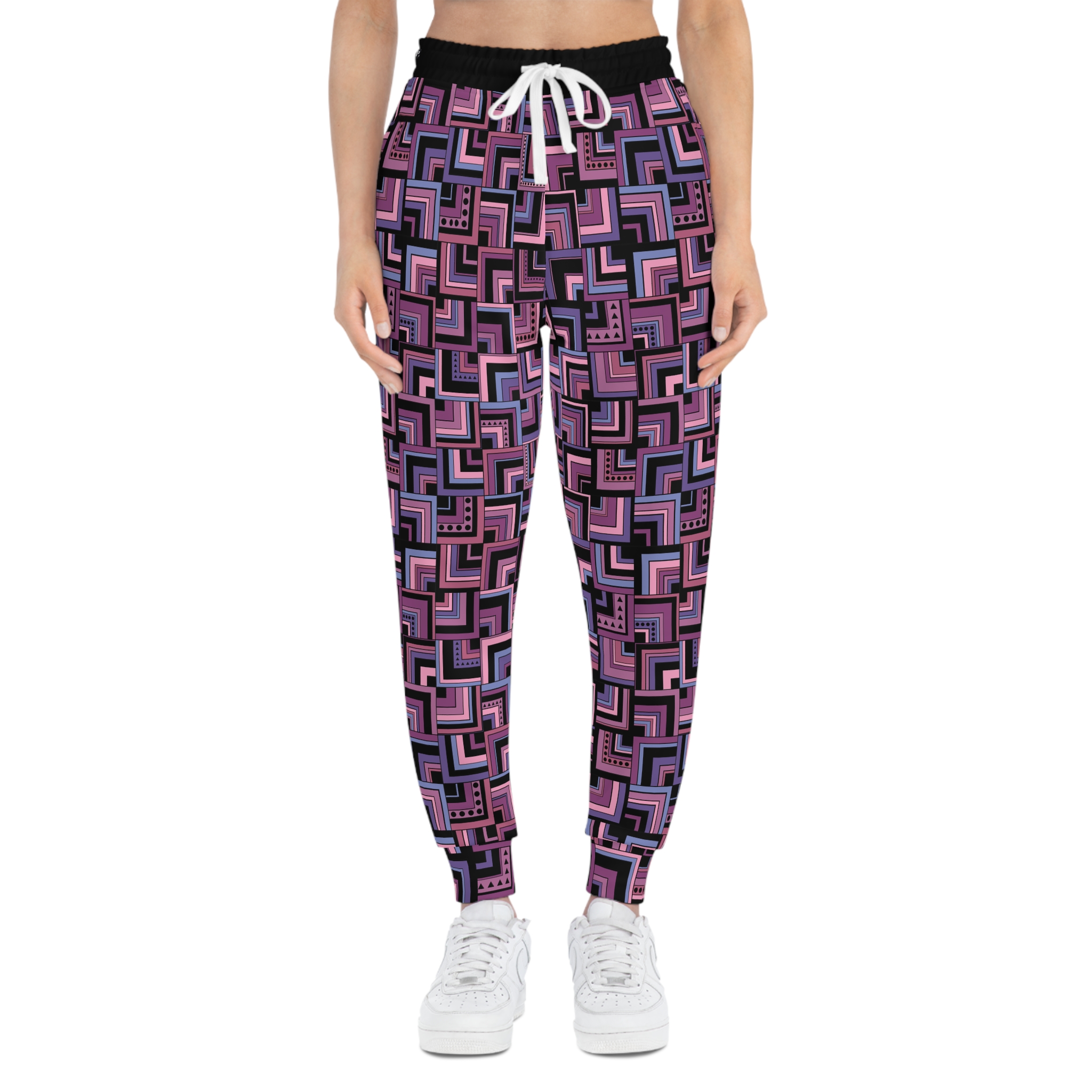 Purple Retro Corner Block Geometric Print Athletic Joggers (S.e.P.T.™)