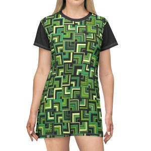 Green Retro Corner Block Geometric Print T-Shirt Dress (S.e.P.T.™)