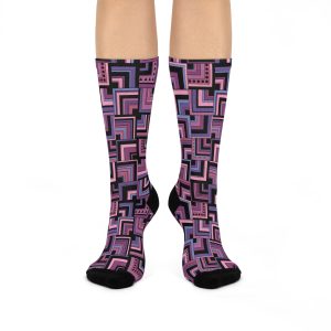 Purple Retro Corner Block Geometric Print Cushioned Crew Socks (S.e.P.T.™)