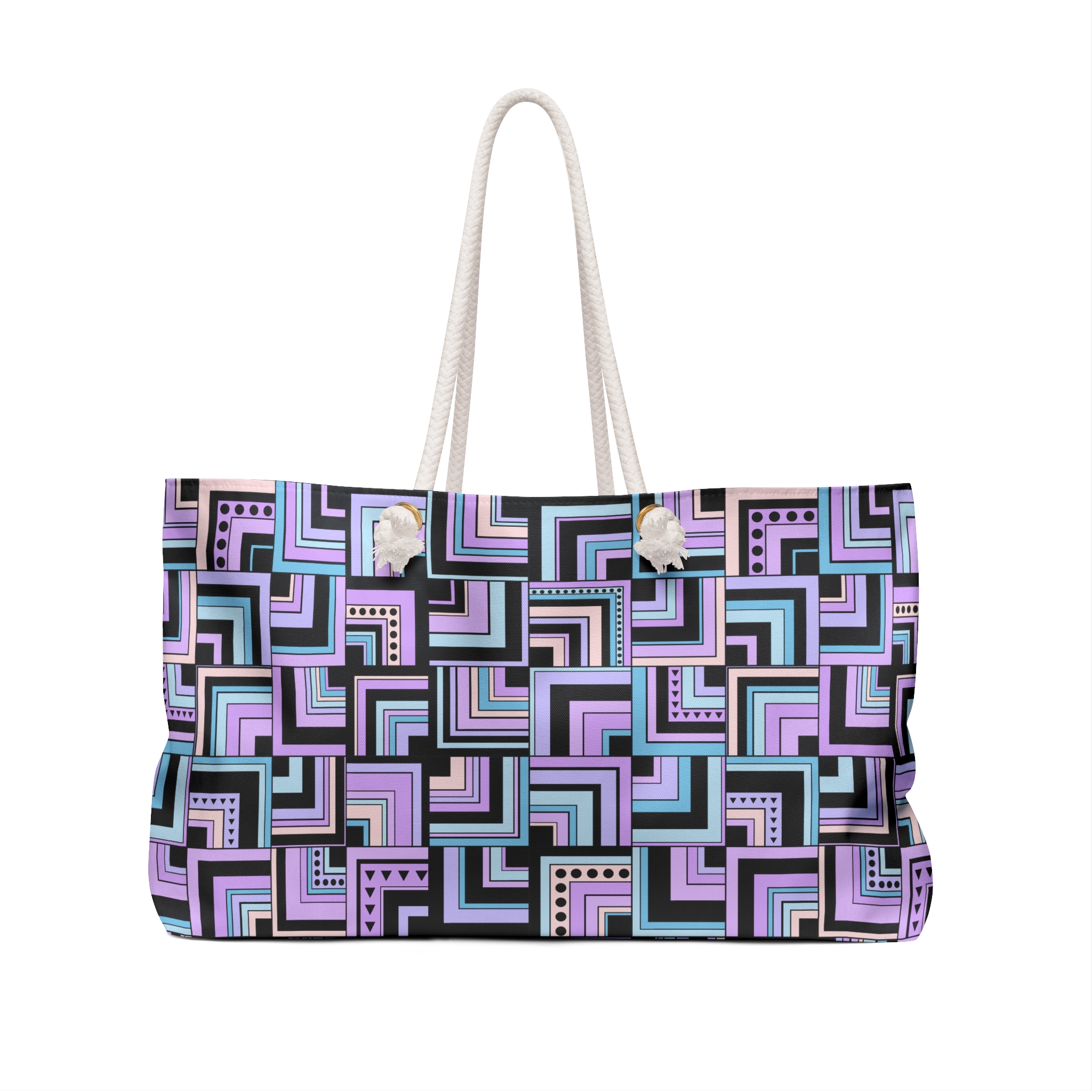 Blue & Lavender Retro Corner Block Geometric Print Weekender Bag (S.e.P.T.™)