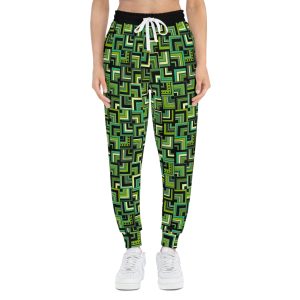 Green Retro Corner Block Geometric Print Athletic Joggers (S.e.P.T.™)