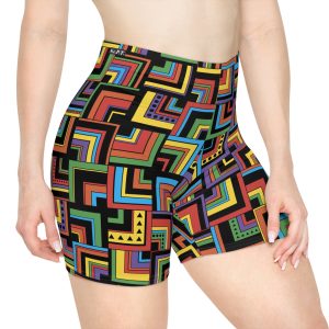 Multi-Colored Retro Corner Block Geometric Print Women's Biker Shorts (S.e.P.T.™)