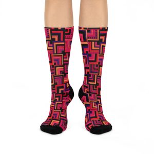 Red Retro Corner Block Geometric Print Cushioned Crew Socks (S.e.P.T.™)
