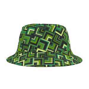 Green Retro Corner Block Geometric Print Bucket Hat (S.e.P.T.™)