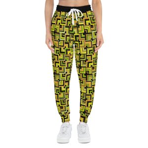 Yellow Retro Corner Block Geometric Print Athletic Joggers (S.e.P.T.™)