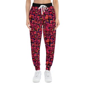 Red Retro Corner Block Geometric Print Athletic Joggers (S.e.P.T.™)