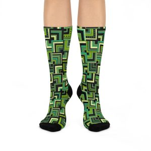 Green Retro Corner Block Geometric Print Cushioned Crew Socks (S.e.P.T.™)